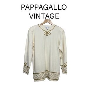 Vintage Pappagallo NWT cream sweater pearl bead gold rope applique large